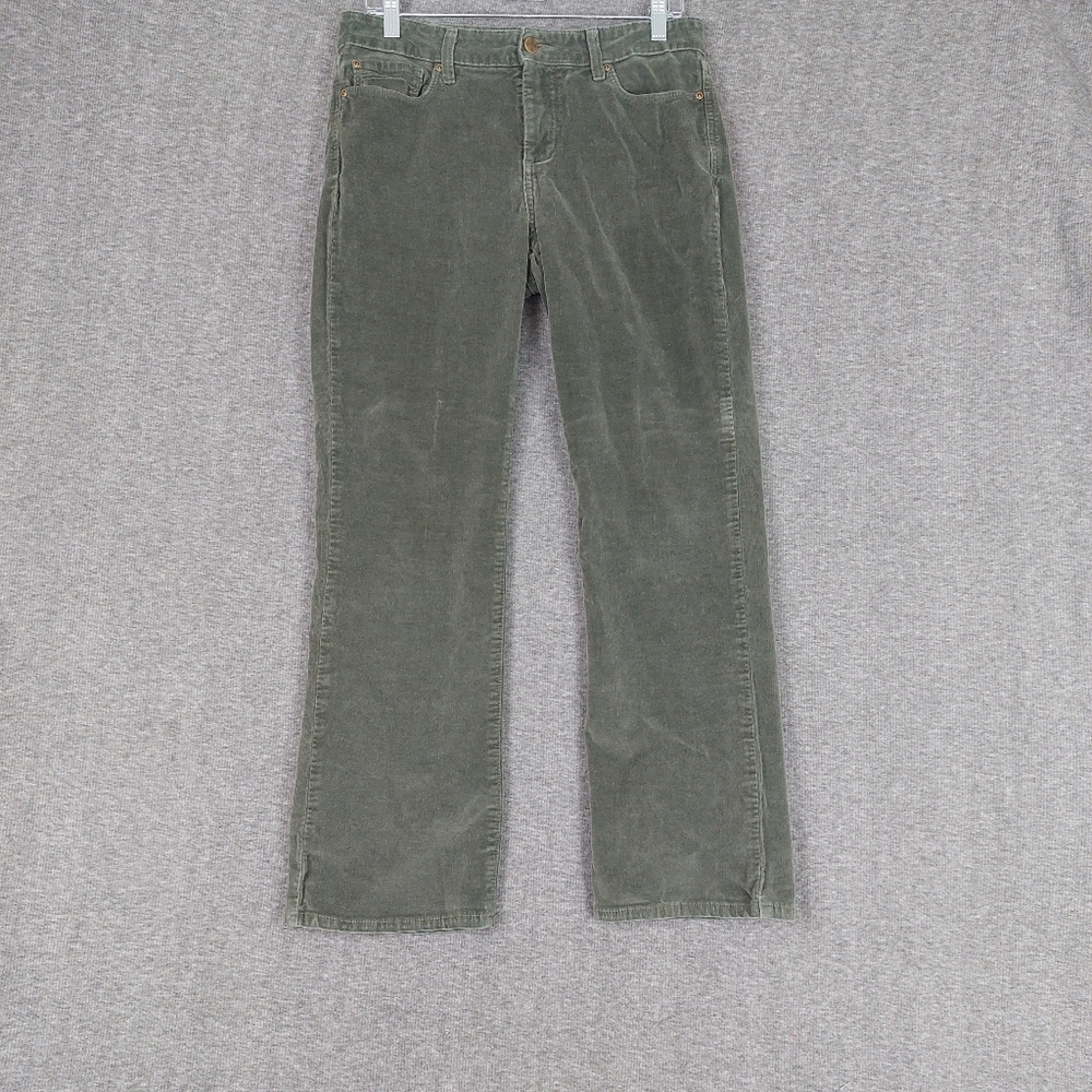 NYDJ WOMENS GRAY GREEN CORDUROY BOOTCUT LIFT TUCK TECHNOLOGY PANTS SIZE 8